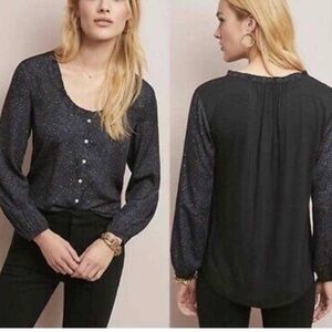 Anthropologie Dolan Marilyn Leopard Print Top Long Sleeve Blouse large